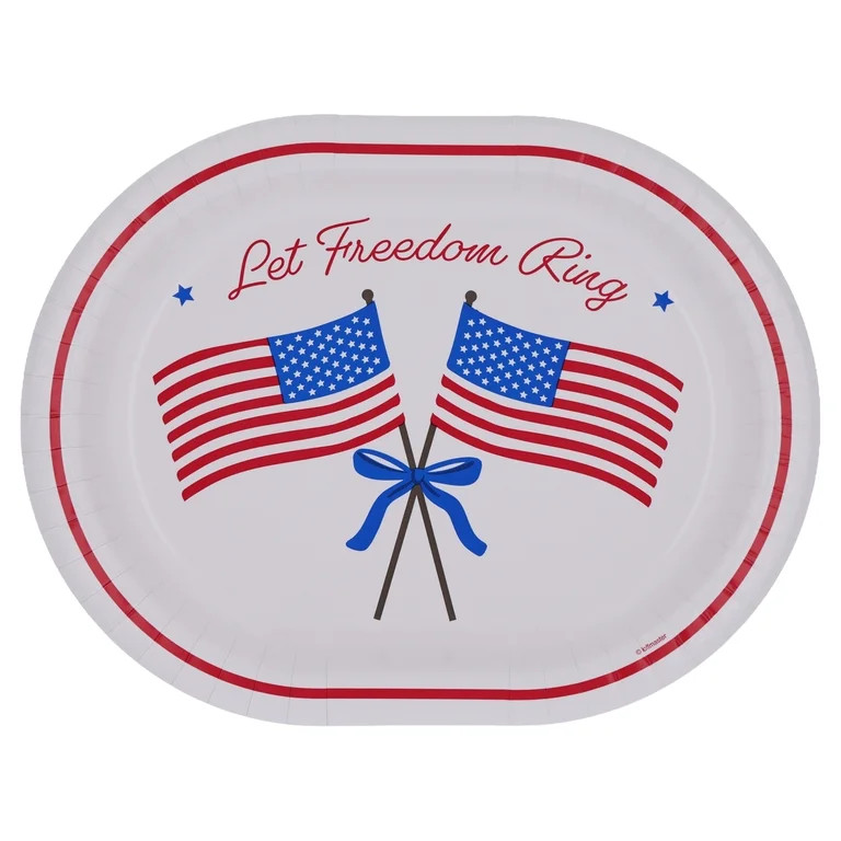 Patriotic Oval Disposable Plates,  Red/White/Blue Flag, 10 inches x 12 inches, 8 Count by Way to ... | Walmart (US)