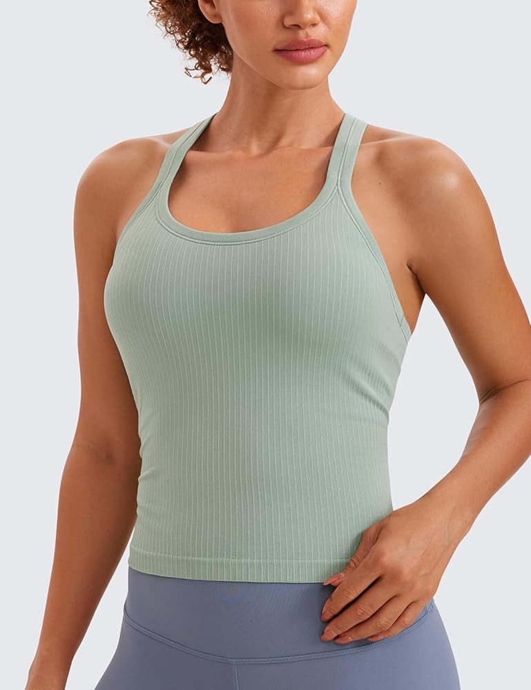 CRZ YOGA Seamless Ribbed Scoop Neck Tank Top for Women - Workout Racerback Padded Athletic Camiso... | Amazon (US)