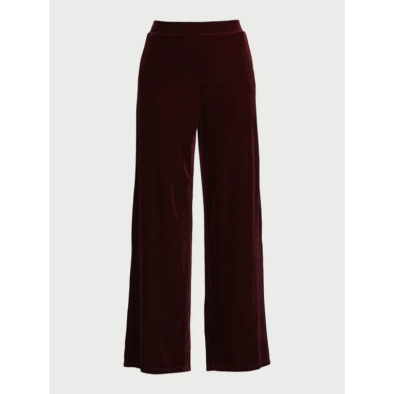 Time and Tru Women's Velvet Wide Leg Pants, 32" Inseam, Sizes XS-XXXL | Walmart (US)