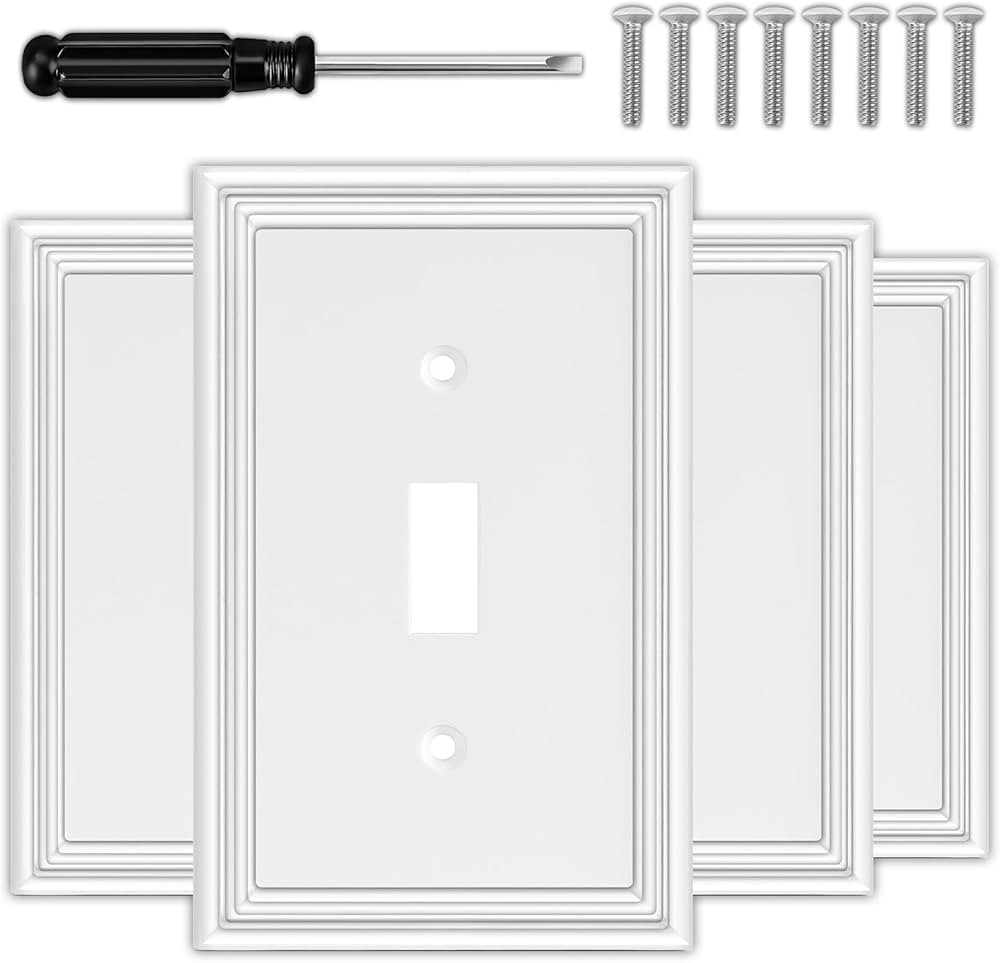 White Decorative Single Toggle Light Switch Covers Wall Plate, Natural Material Switch Plate Cove... | Amazon (US)
