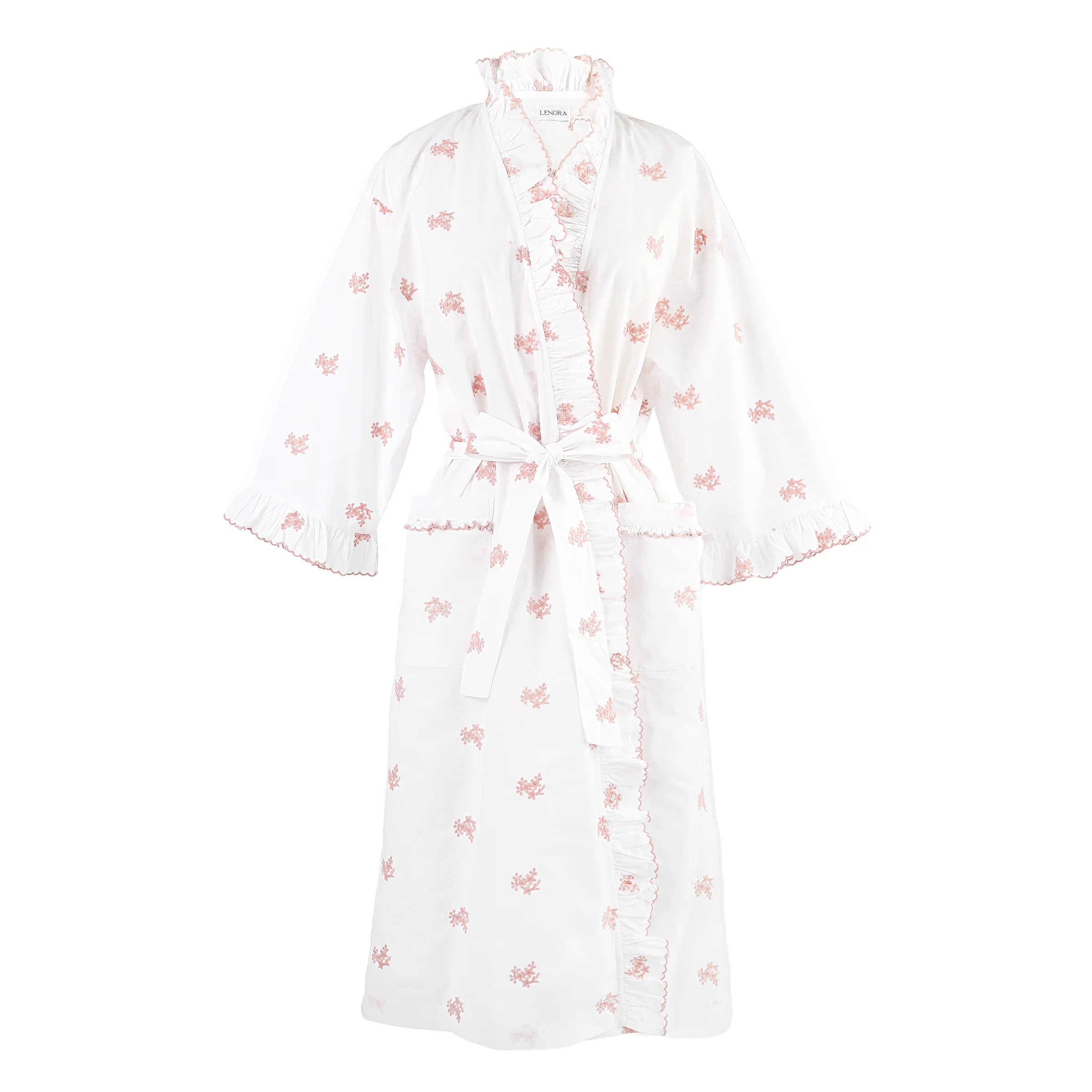 NANCY COTTON RUFFLE EMBROIDERED ROBE | Lenora