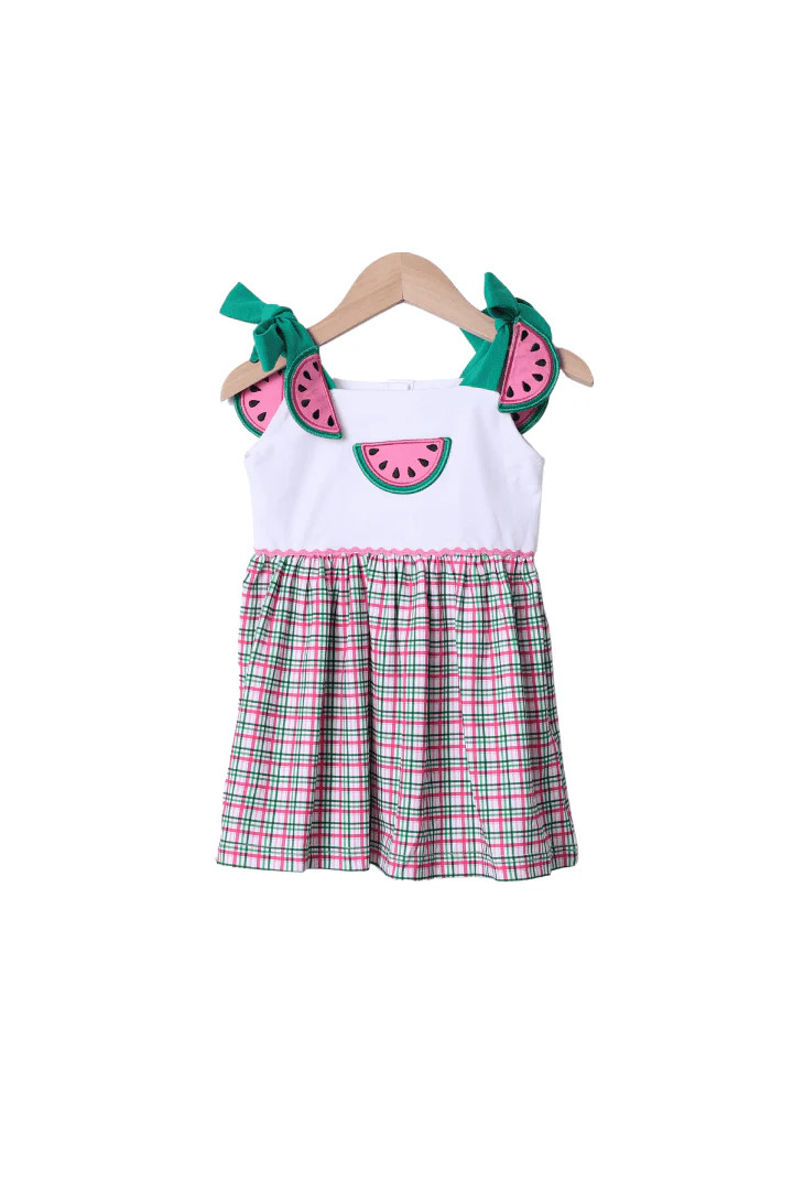 Pink and Green Watermelon Plaid Dress | The Smocked Flamingo