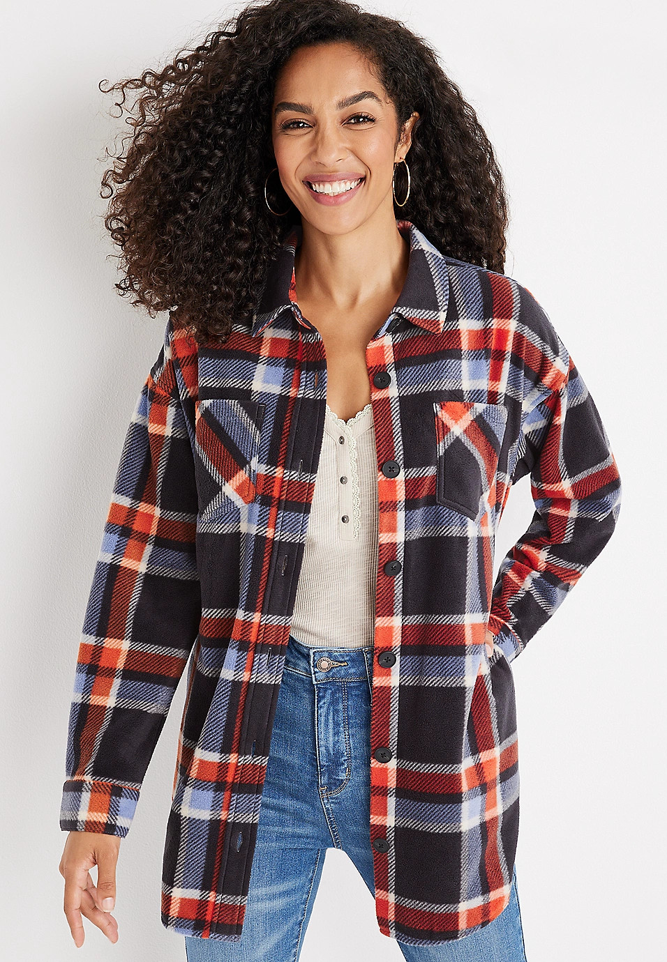 Plaid Fleece Shacket | Maurices