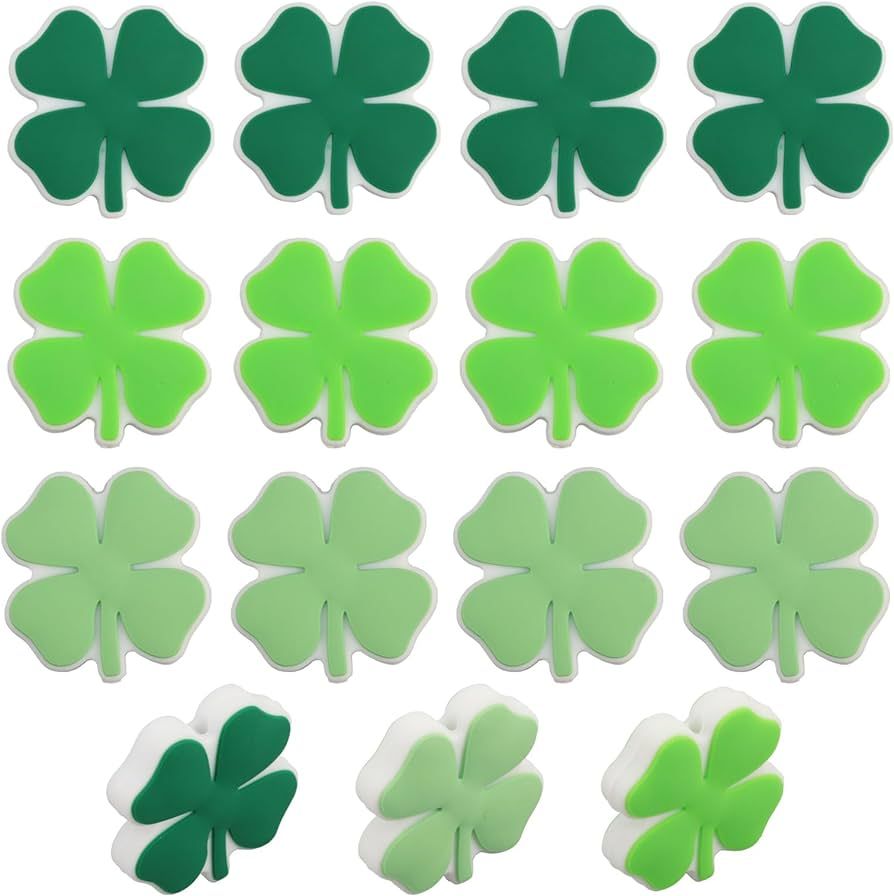 CHGCRAFT 15Pcs 3Colors Four Leaf Clover Silicone Beads Saint Patrick's Day Silicone Loose Spacer ... | Amazon (US)