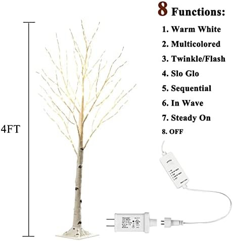 Amazon.com: LITBLOOM Lighted Twig Birch Tree Plug in with 8 Functions 4FT 200 Warm White and Mult... | Amazon (US)