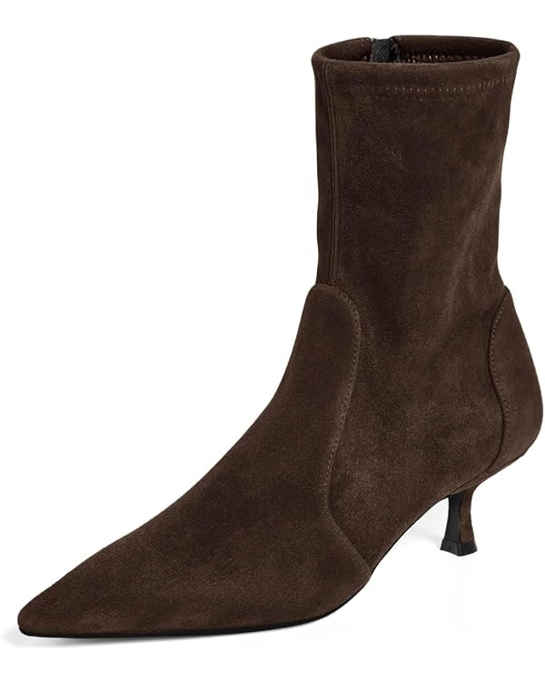 Coutgo Womens Low Kitten Heel Ankle Boots Pointed Toe Booties Side Zipper Fall Shoes | Amazon (US)