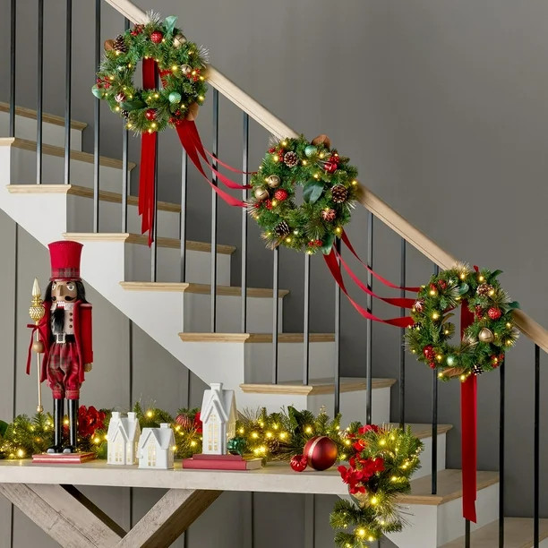 Member's Mark Pre-Lit Three Wreath Door Hanger with Sash | Sam's Club