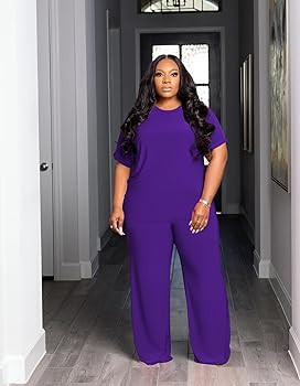 Tycorwd Women's Plus Size Two Piece Outfits Sweatsuits Sets Casual Short Sleeve Tops Baggy Wide L... | Amazon (US)