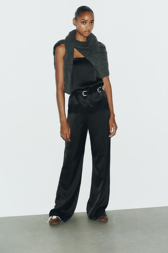 HIGH-WAISTED SATIN PANTS | Zara US