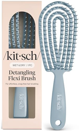 Kitsch Hair Brush Detangler – Flexi Flow Hair Brush for Women, Men & Kids | Detangling Brushes for Curly Hair with Bendable Frame, Bounce Curl Defining Brush for Wet or Dry Strands - Haze Blue | Amazon (US)