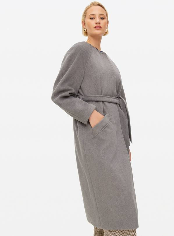 Grey Collarless Belted Coat 14 | Tu Clothing