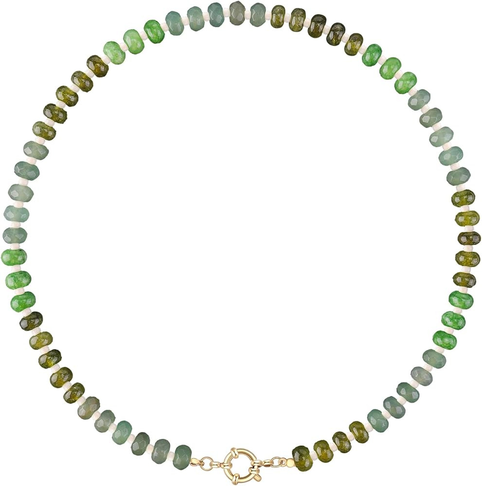 LALAPPLE Colorful Beaded Gemstone Necklace for Women, Boho Rainbow Bead Choker with Natural Stone... | Amazon (US)