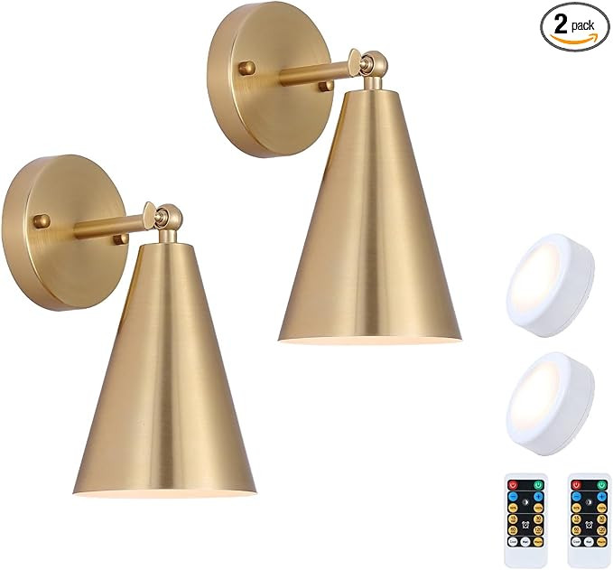 MWZ Gold Battery Operated Wall Sconces Set of Two,Wireless Indoor Lighting with Remote Control, M... | Amazon (US)