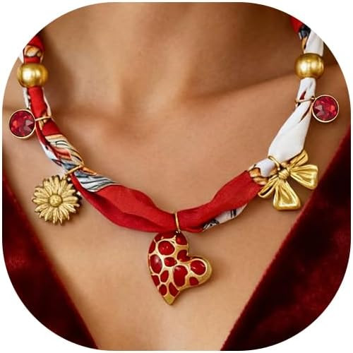 DoDoBeads Scarf Necklace with Charm, Red/Orange/Maroon/White/Pink/Blue Bandana Necklace for Women... | Amazon (US)
