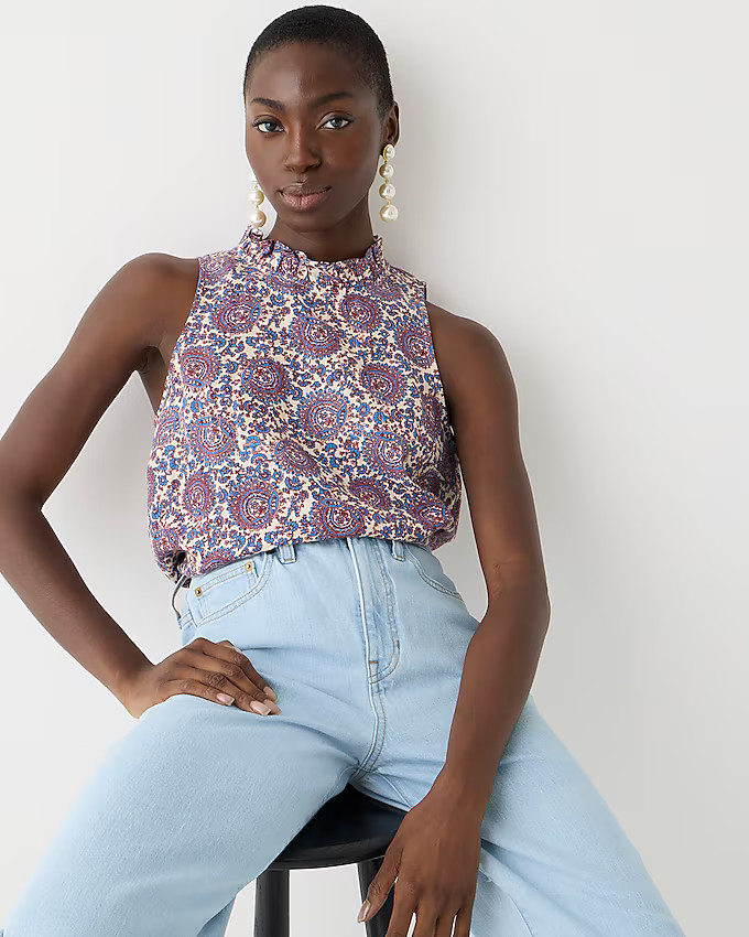 Sleeveless ruffle-collar top in floral linen | J. Crew US