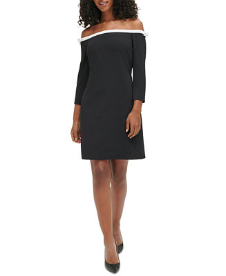 KARL LAGERFELD PARIS Women's Off-The-Shoulder Scuba Crepe Dress - Macy's | Macy's