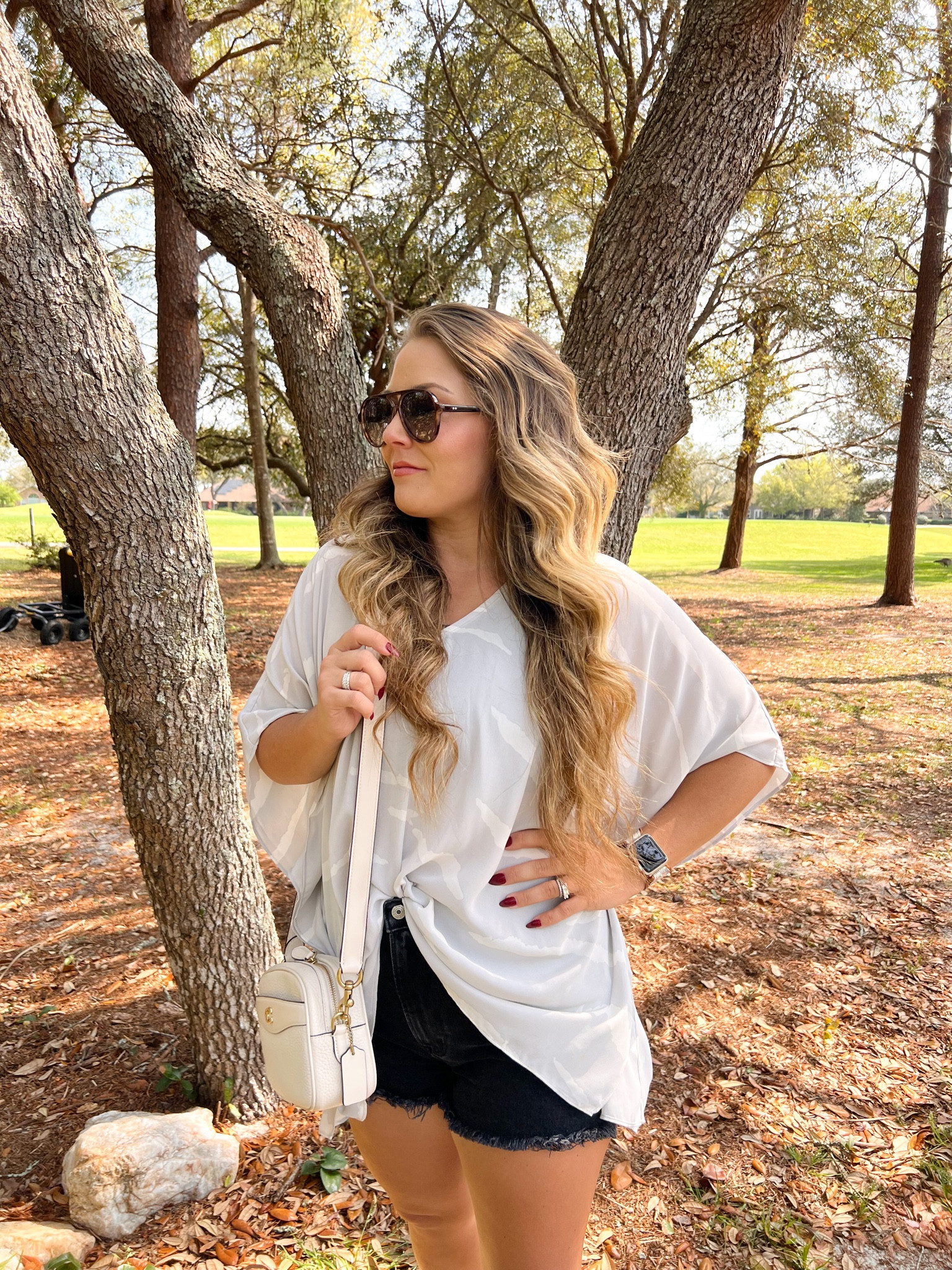 Buddy love too size small, oversized. Great for everyday, for the pool, beach, office, etc. 

Abercrombie high waisted mom shorts

Coach camera bag spring crossbody, Pebble leather bag

Amazon tortoise sunglasses 



#LTKswim #LTKstyletip #LTKcurves