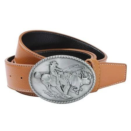 Western Leather Belt Embossed Cowboy Buckle Biker Waist Strap 120cm | Walmart (US)
