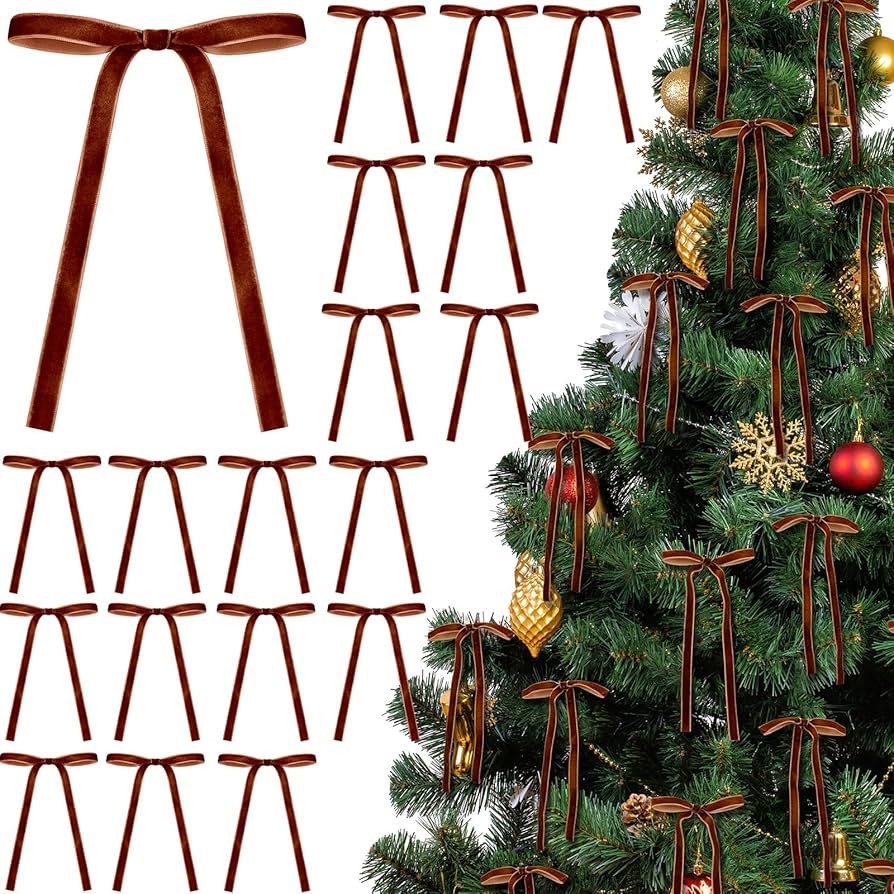 24 Pcs Velvet Christmas Bows for Christmas Tree Rustic Crafts Gift Bows Vintage Velvet Ribbon Bow... | Amazon (US)