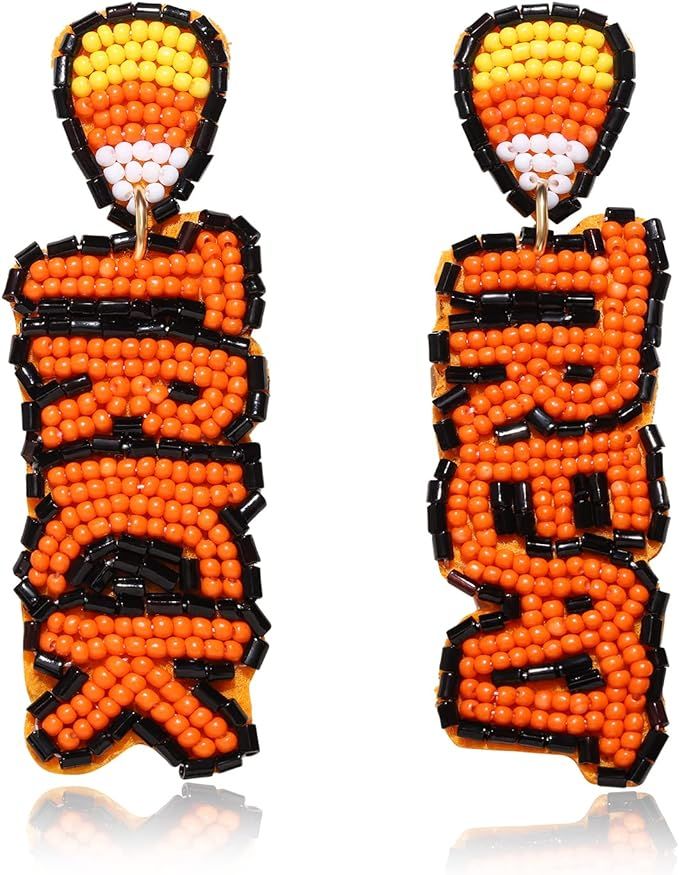 Halloween Earrings for Women Cute Pumpkin Ghost Beaded Dangle Earrings Statement Spooky Skull RIP... | Amazon (US)