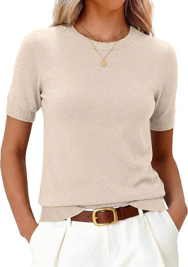 ANRABESS Short Sleeve Sweater for Women Lightweight Crewneck Wool Blend Sweaters Tops Spring Summ... | Amazon (US)