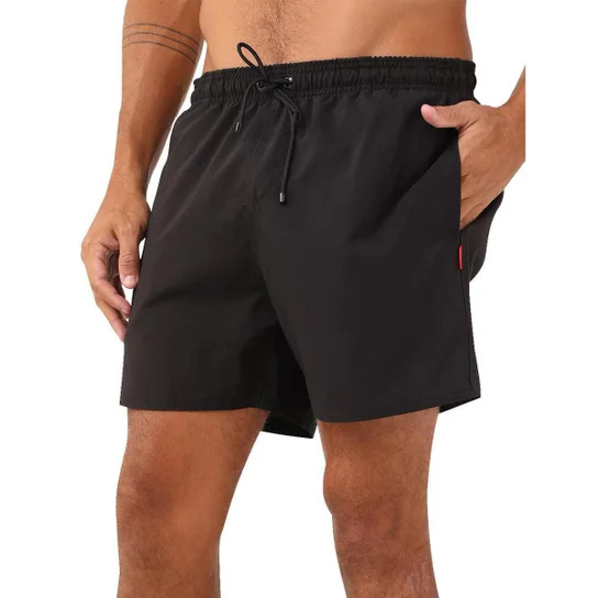 Short Reserva D'Água Beachwear Liso Tag Lateral Preto - Preto | Netshoes (BR)