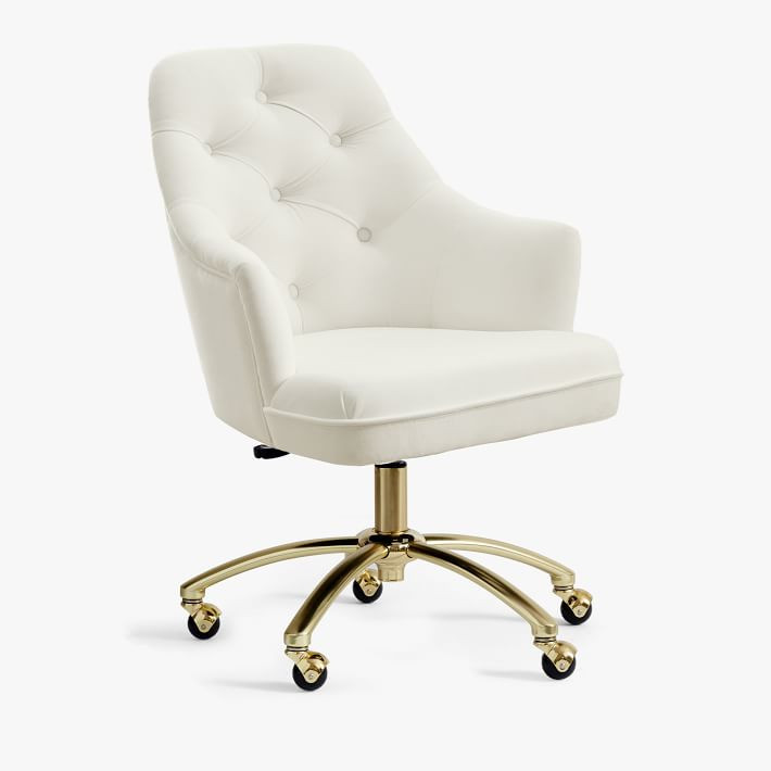 Everyday Velvet Ivory Tufted Swivel Desk Chair | Pottery Barn Teen
