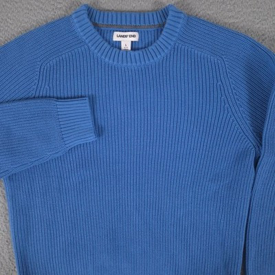 Lands End Sweater Men Large 42-44 Blue Cotton Drifter Saddle Crewneck Shaker NEW | eBay US
