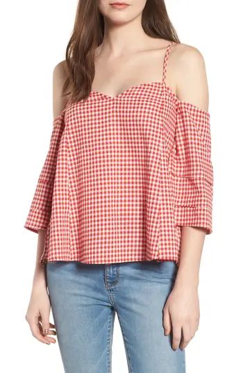 Women's Moon River Gingham Cold Shoulder Top, Size X-Small - Red | Nordstrom