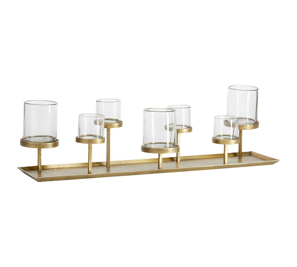 Draper Brass Pillar Candleholder Centerpiece | Pottery Barn (US)
