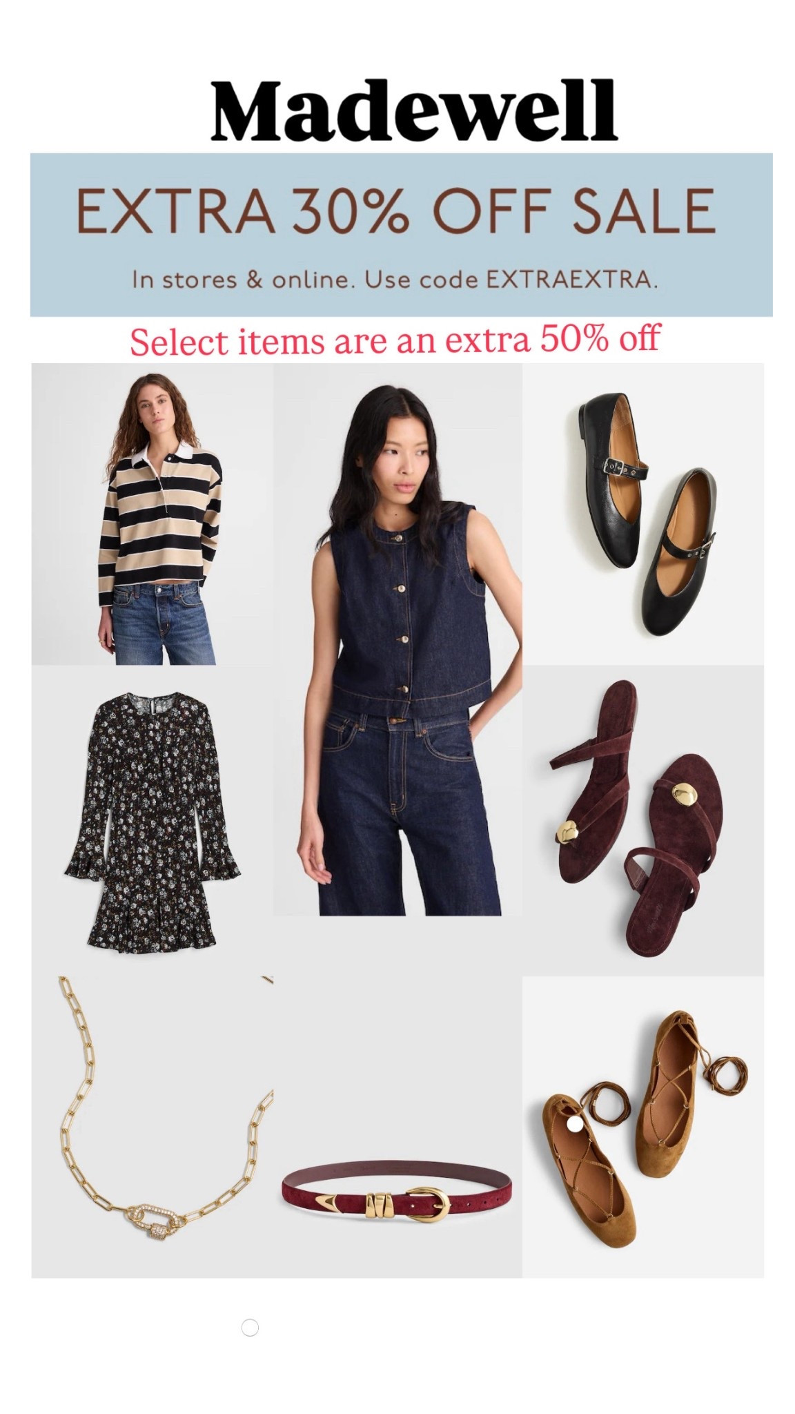Madewell sale
Code- EXTRAEXTRA for 30% off 

#LTKSaleAlert #LTKSeasonal #LTKOver40