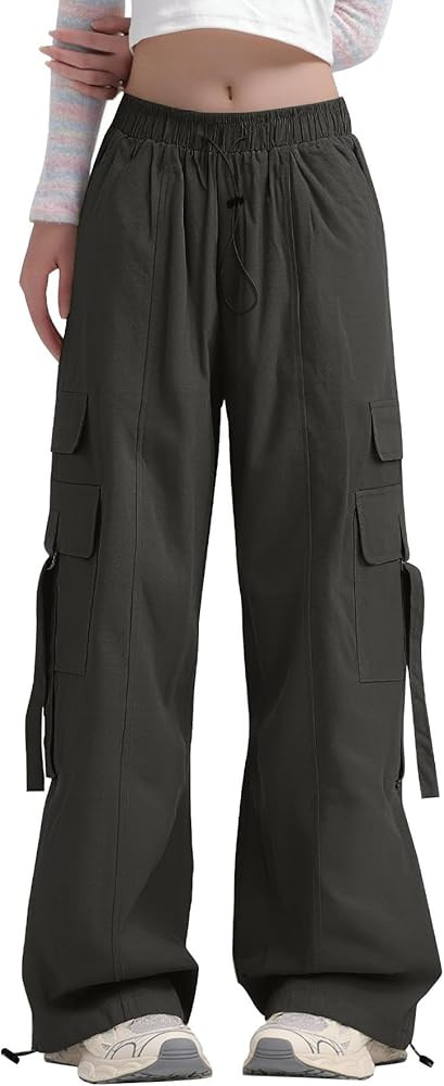 Bakyarder Women Y2K Cargo Pants, Wide Leg Baggy Pants,Lightweight Hip Hop Pants Streetwear with D... | Amazon (US)