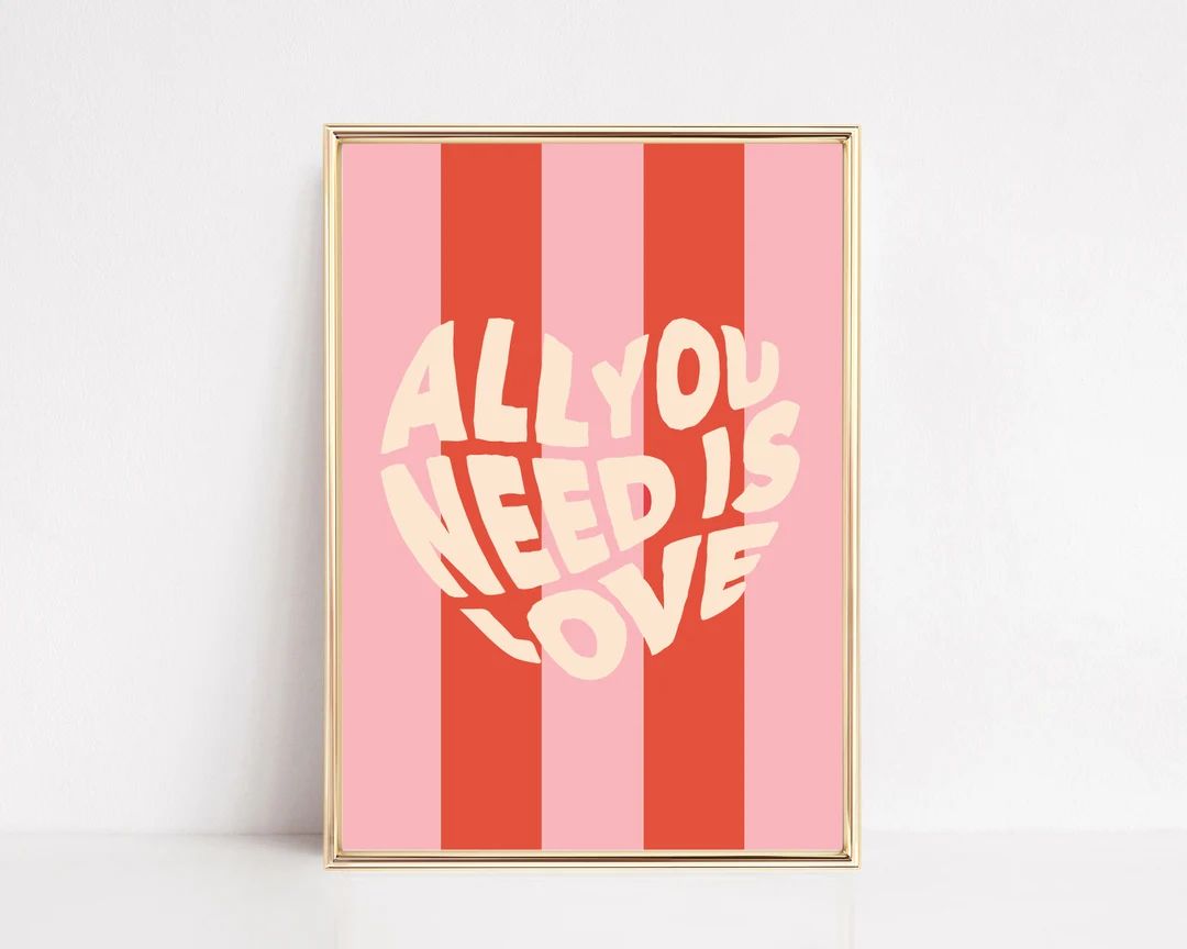 All You Need is Love Print Valentines Printable Trendy Retro Wall Art Pink Valentines Day Decor K... | Etsy (US)