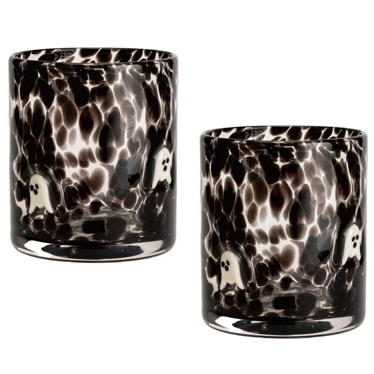 2 Pcs 14 Oz Halloween Glass Cups, Hand Blown Drinking Cups with Cute Spooky Ghost Patterns, Black... | Walmart (US)