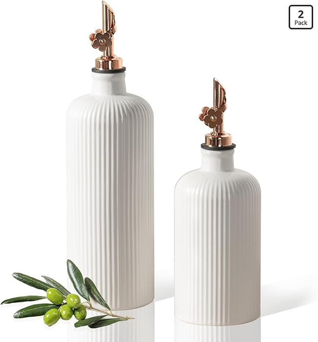 Dizada Olive Oil Dispenser Bottle Set of 2 (22 Oz + 14 Oz) - Porcelain Oil and Vinegar Bottles wi... | Amazon (US)