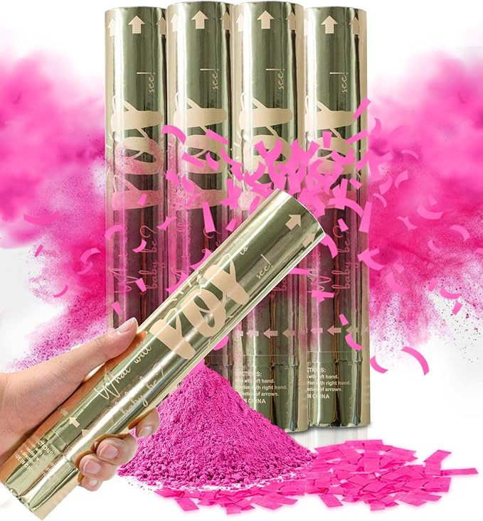 Revealations Gender Reveal Confetti Powder Cannon - Set of 4 Pink Gender Reveal Party Supplies Co... | Amazon (US)
