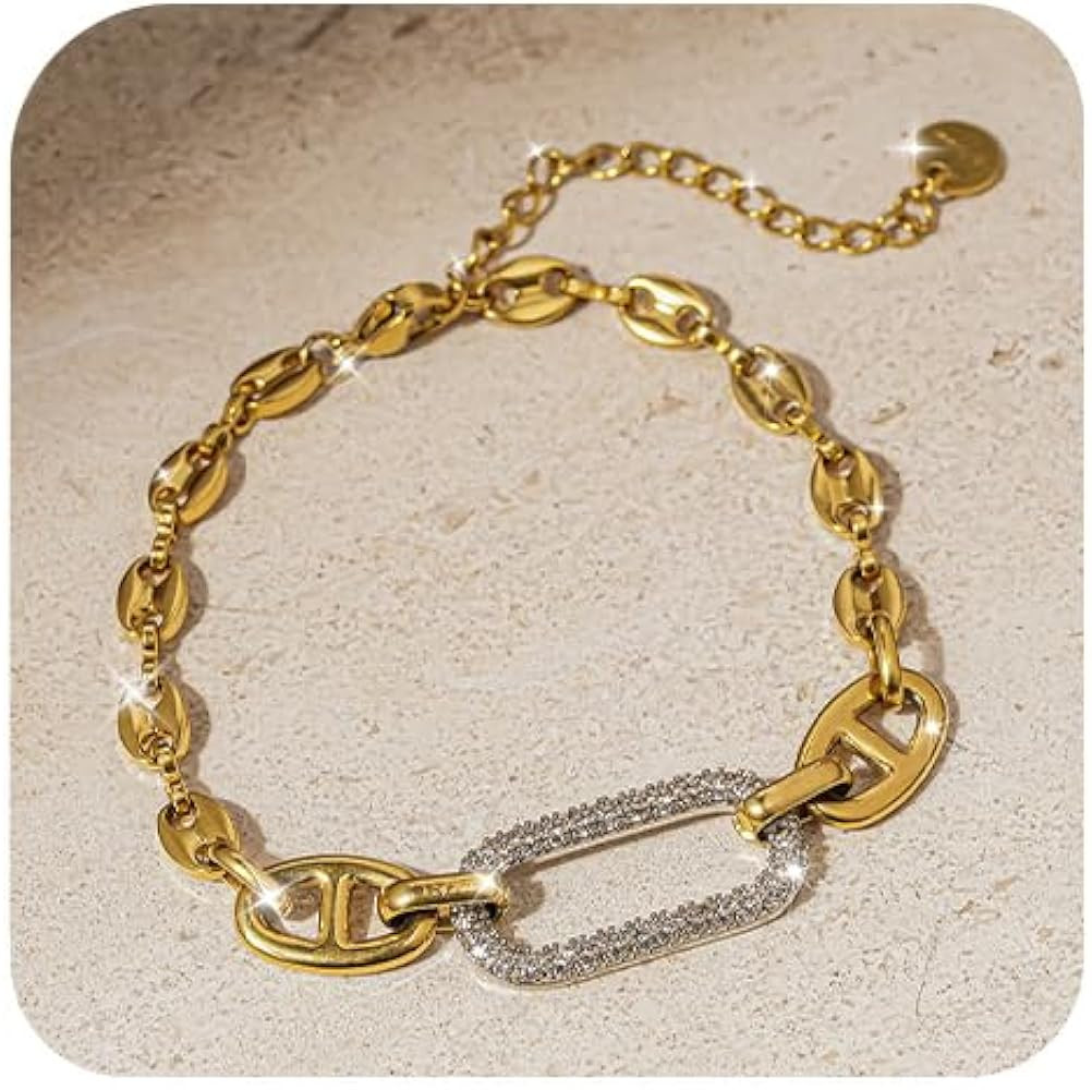 18k Gold Bracelets for Women Non Tarnish, Adjustable Gold Plated Bracelets for Women, Paperclip C... | Amazon (US)