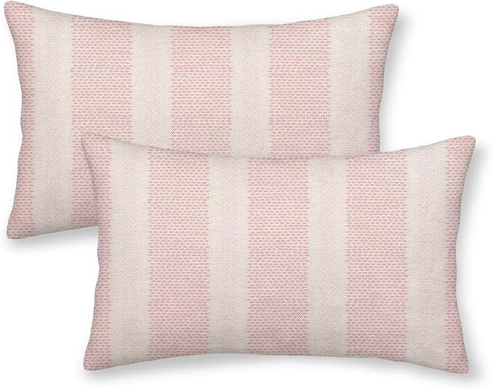 Pink Polka Dot Pillow Covers 12 x 20 Inch Set of 2 Boho Striped Decorative Outdoor Throw Pillow C... | Amazon (US)