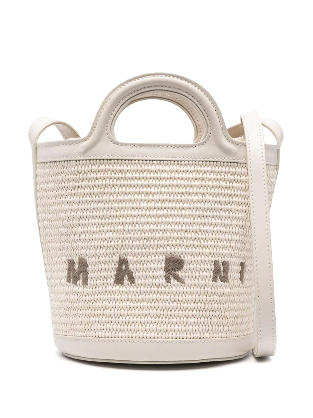 Marni Tropicalia small bucket bag in leather and raffia-effect fabric - Neutrals | Farfetch Global