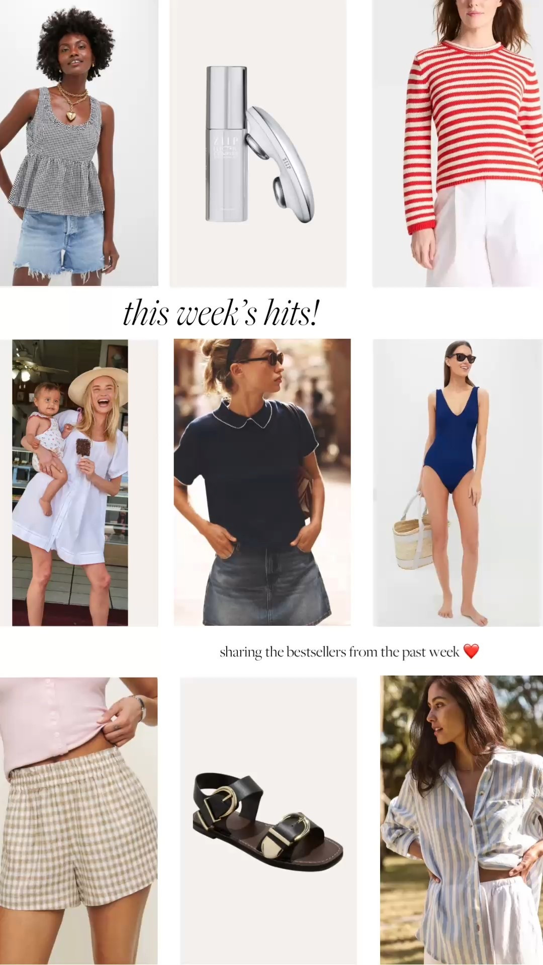 gingham tank - wearing an Xs 
ziip - use MEG10 for 10% off
striped sweater - size up 
cover up - runs tts, wearing a size small 
navy top - wearing a size small 
shorts - wearing a size small
target shoes - run tts 
Blue/white button down - wearing a size small 

#LTKFindsUnder50 #LTKFindsUnder100 #LTKSeasonal