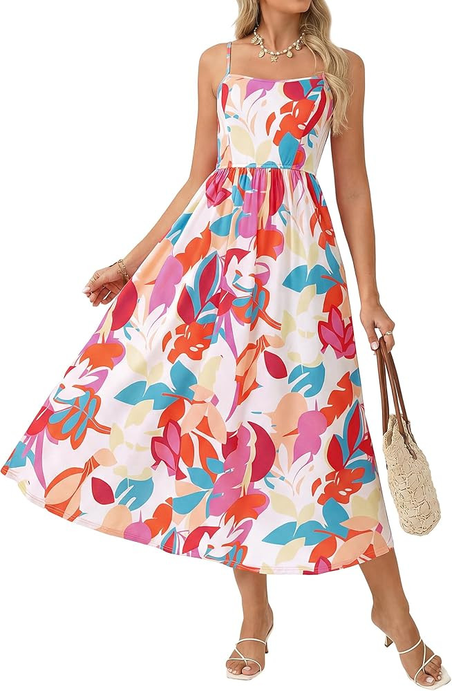 GRACE KARIN Summer Floral Maxi Sundresses for Women 2026 Spaghetti Strap Beach Boho Dress Casual ... | Amazon (US)