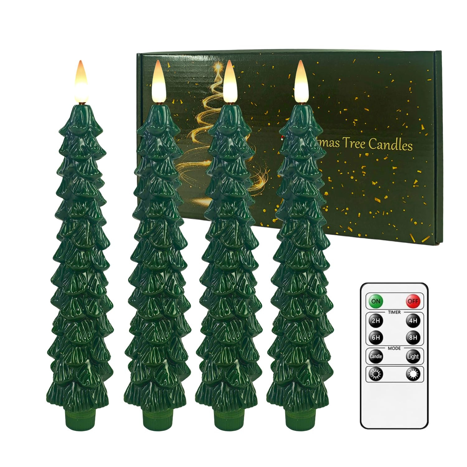 Christmas Tree Flameless Taper Candles with Remote and Timer, Battery Operated Warm 3D Wick Flick... | Amazon (US)