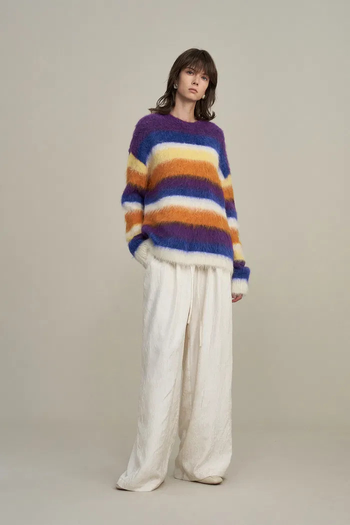 Marie Striped Knit Sweater in Alpaca Mohair Blend Knit | Fabrique