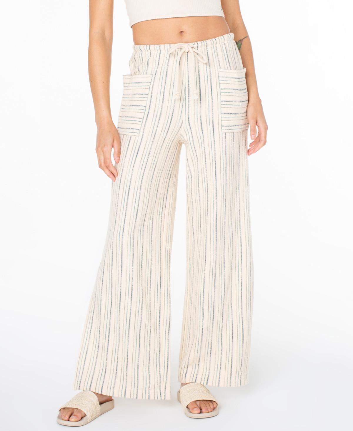 Roxy Women's High-Rise Beach Breeze Slub Stripe Pants - Deep Lagoon Sea Crest Stripe | Macy's