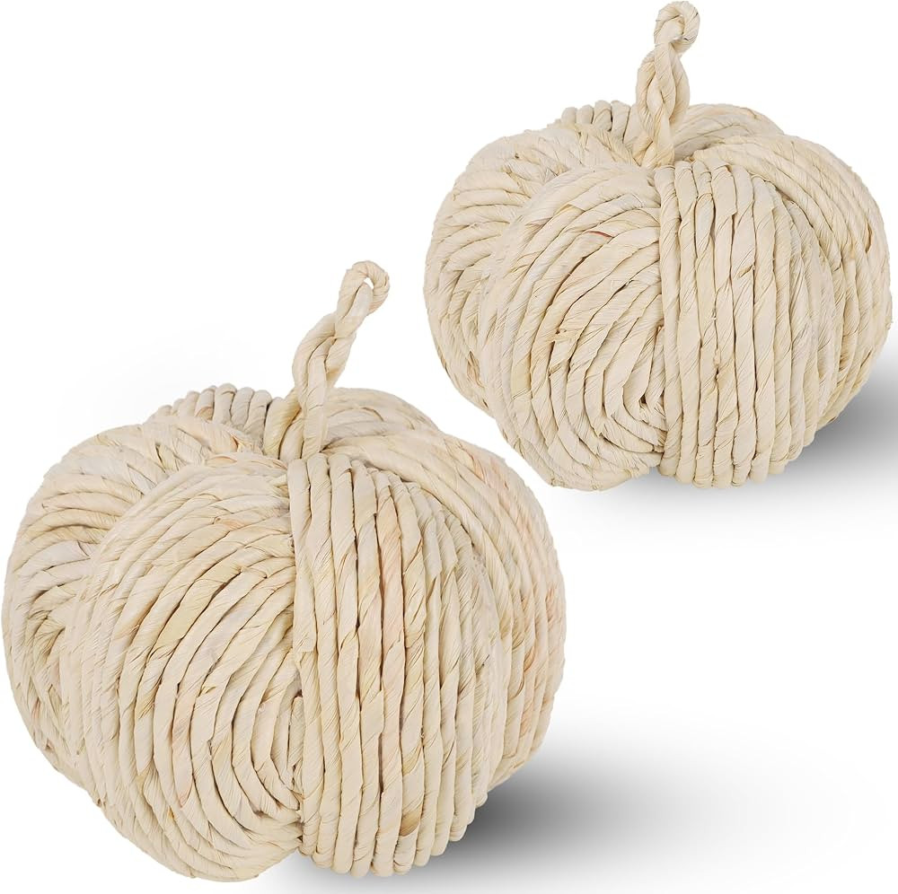 winemana 2 Pack Woven Pumpkin Decor - Fall & Thanksgiving Home Decorations, White Pumpkins Farmho... | Amazon (US)