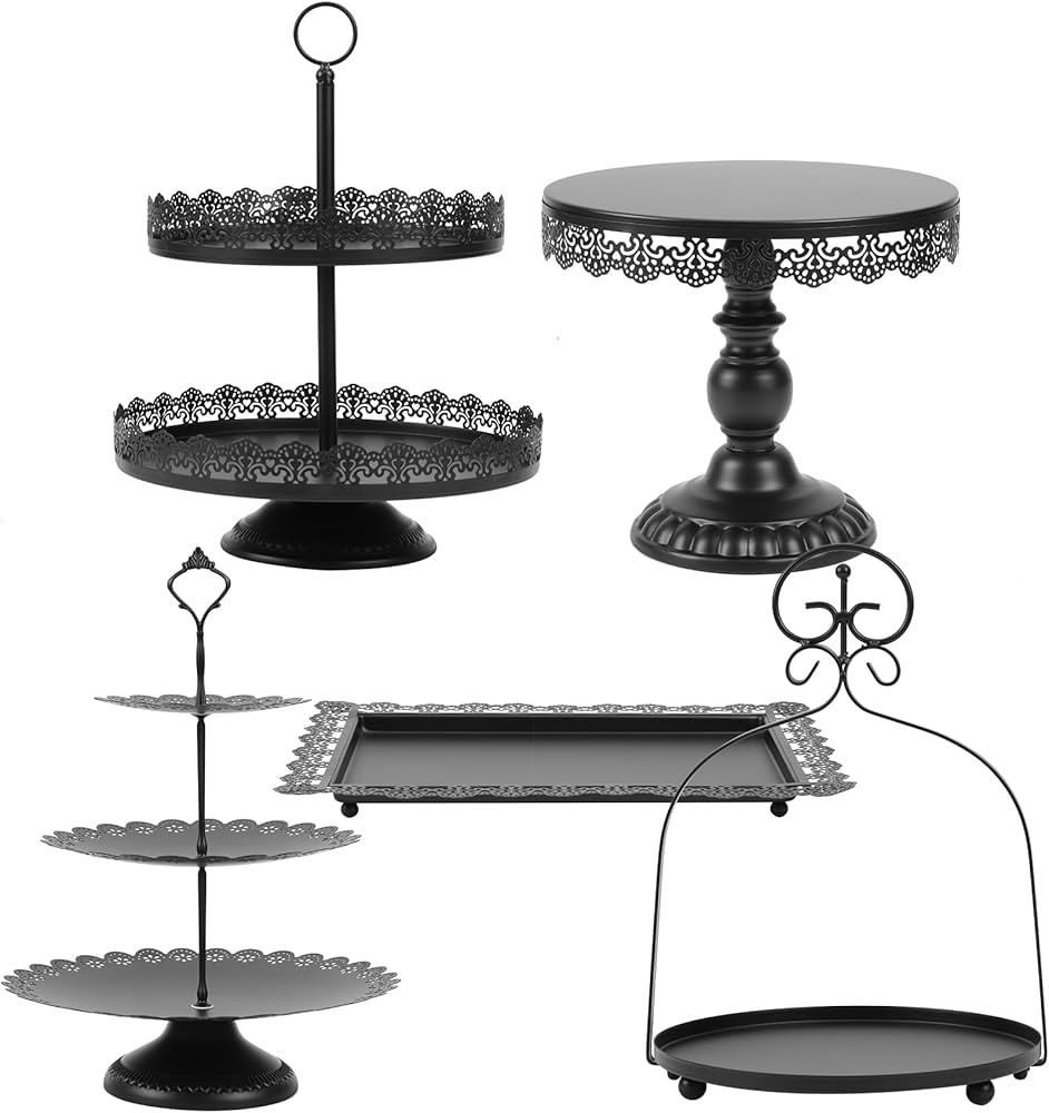 5Pcs Black Cake Stands Set Metal Cupcake Holder Cookies Dessert Display Plate Serving Tower Tray ... | Amazon (US)