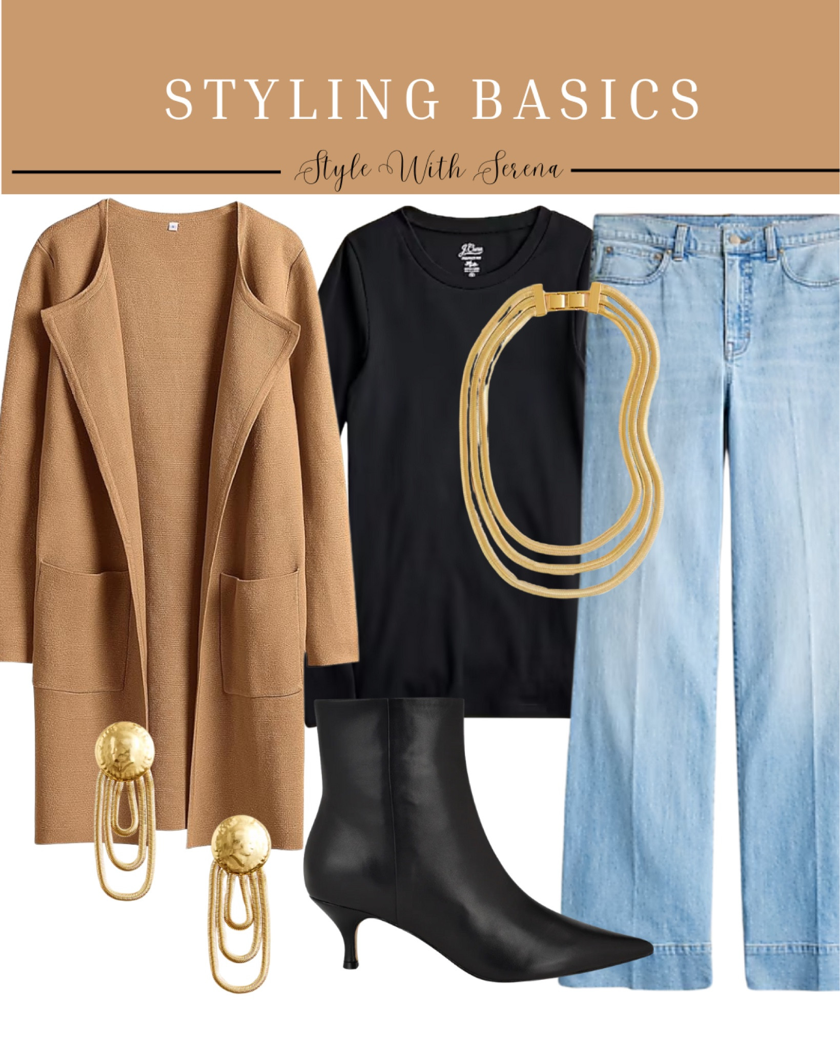 Styling basics, wardrobe staples, basic styling, cardigan, black tee styling, jeans, denim, booties, necklace, earrings, work outfit 

#LTKWorkwear #LTKStyleTip #LTKOver40