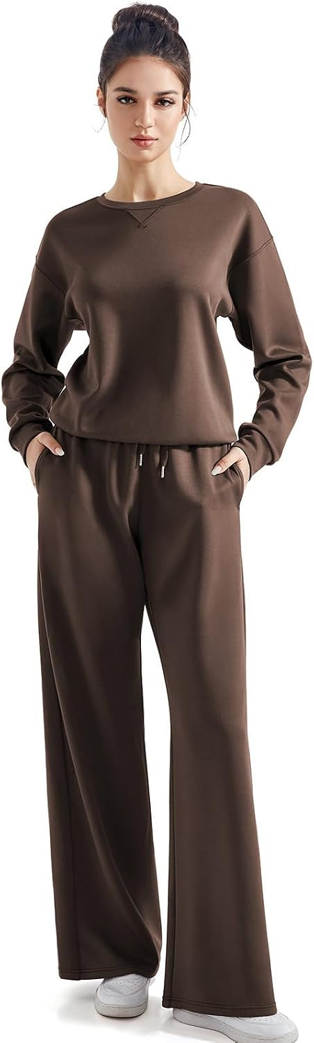 SUUKSESS Women 2 Piece Outfits Fall Oversized Sweatshirt Wide Leg Pants | Amazon (US)