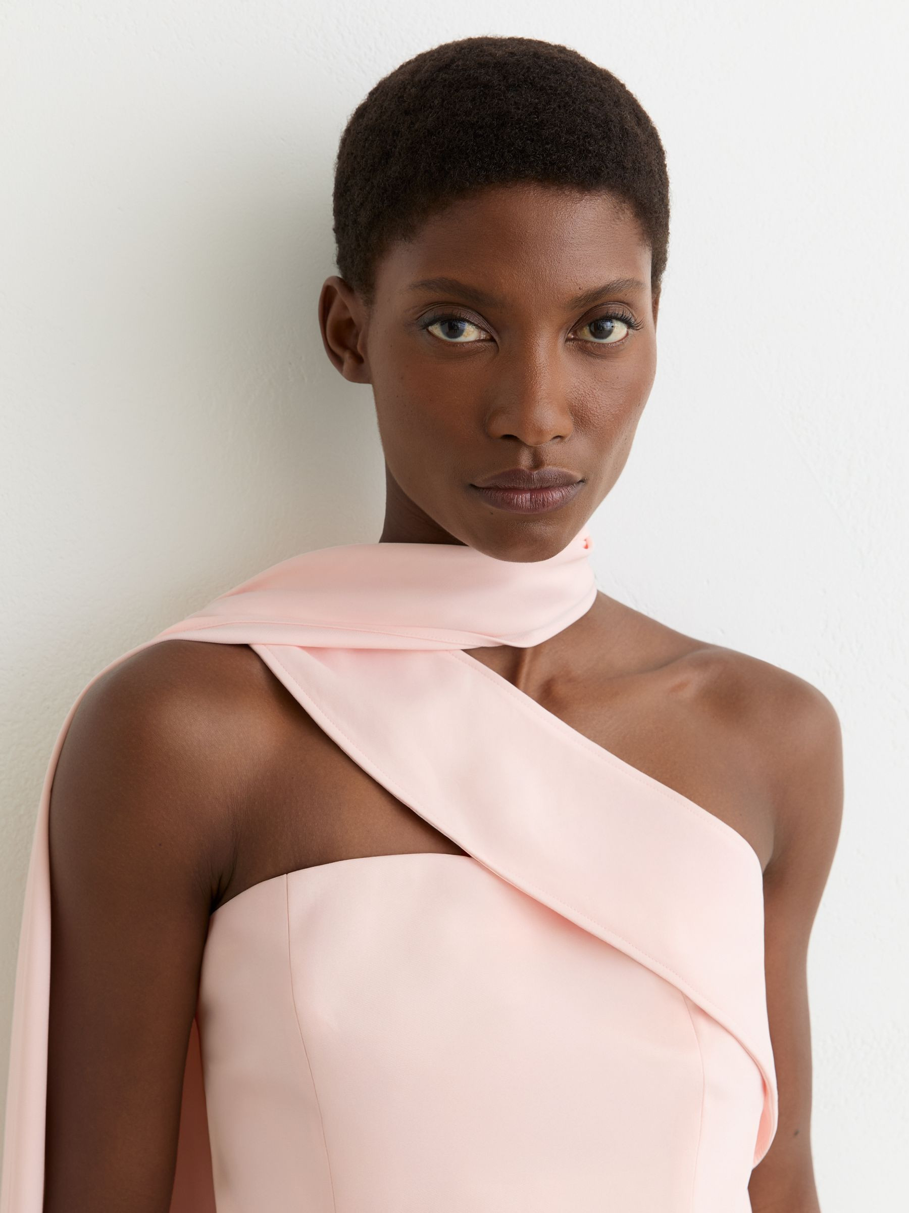 Reiss One-Shoulder Scarf Bustier Top in Pale Pink - REISS | Reiss UK