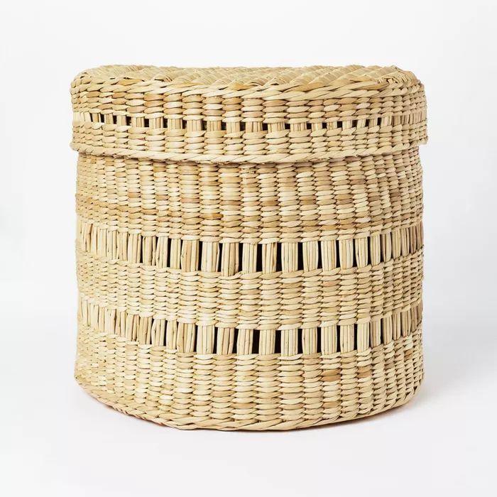 11" x 9" Oval Decorative Lidded Open Weave Basket Natural - Threshold™ designed with Studio McG... | Target